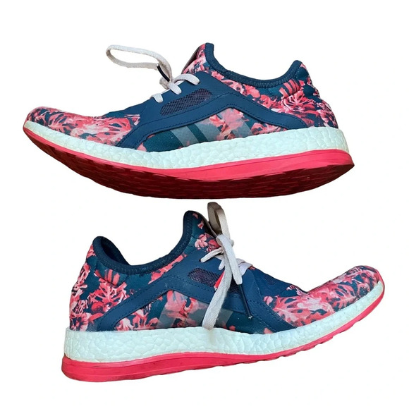 Adidas Pureboostx Floral Pattern Mesh Tennis Shoe Size 8 - Picture 1 of 8